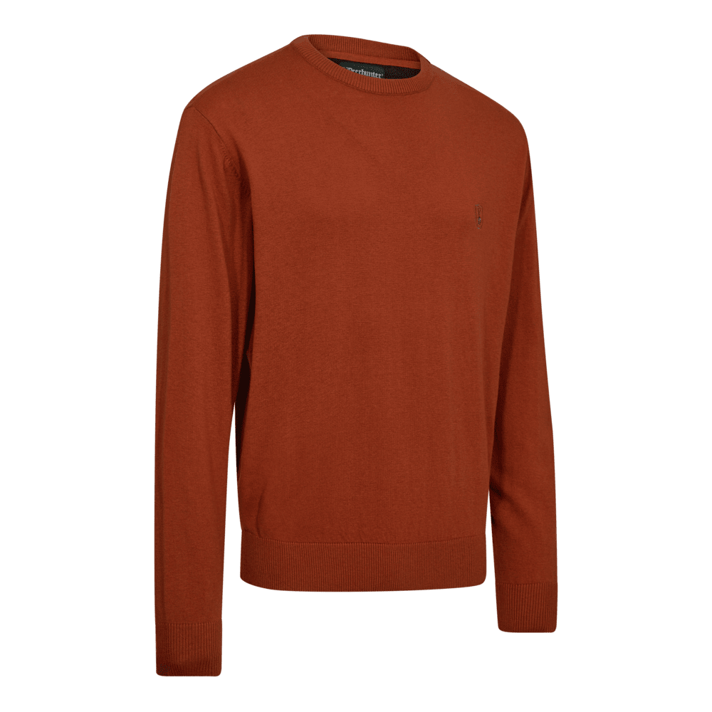 Rückansicht des Deerhunter Harrington Strickpullovers mit Rundhalsausschnitt, Merinowoll-Mix und verstärkten Ellbogenpatches für Jagd und Outdoor