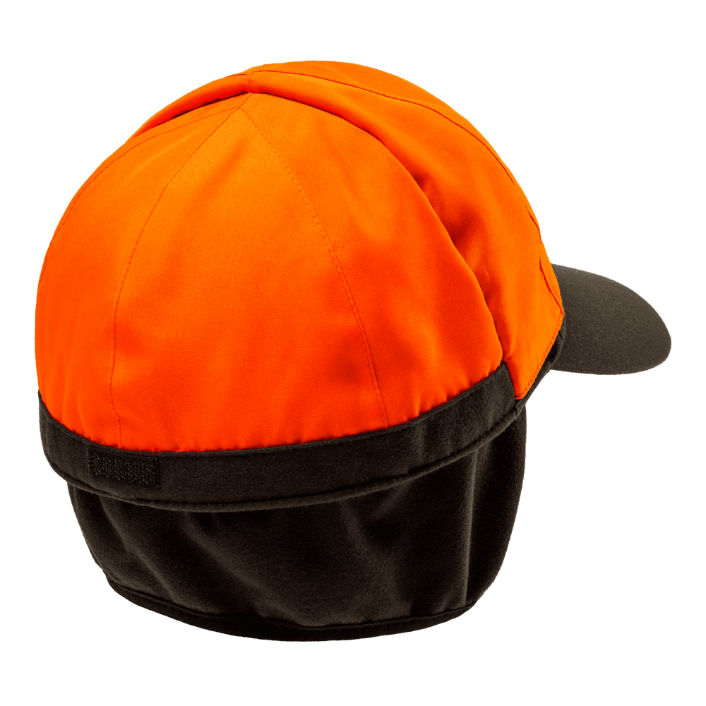 Rückansicht der Deerhunter Game Cap mit integrierter Sicherheitsfarbe Orange und Nackenschutz für sichere Jagdeinsätze