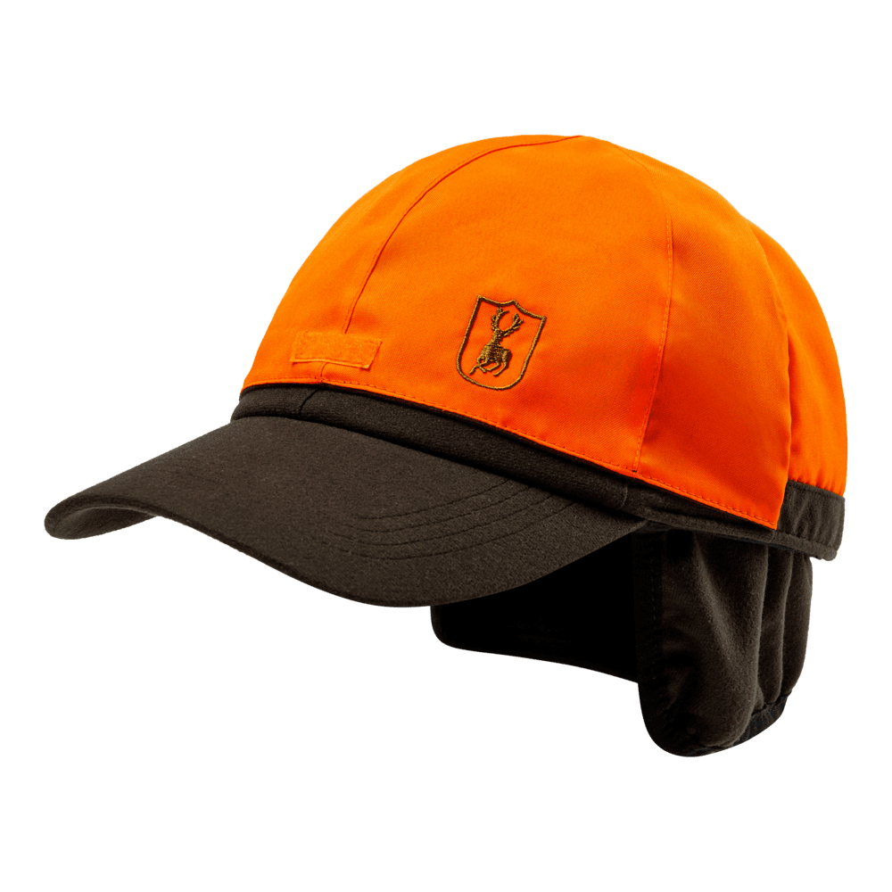 Deerhunter Game Cap mit orangefarbenem Sicherheitsüberzug und Ohrenwärmer für Drückjagd, Gesellschaftsjagd und erhöhte Sichtbarkeit