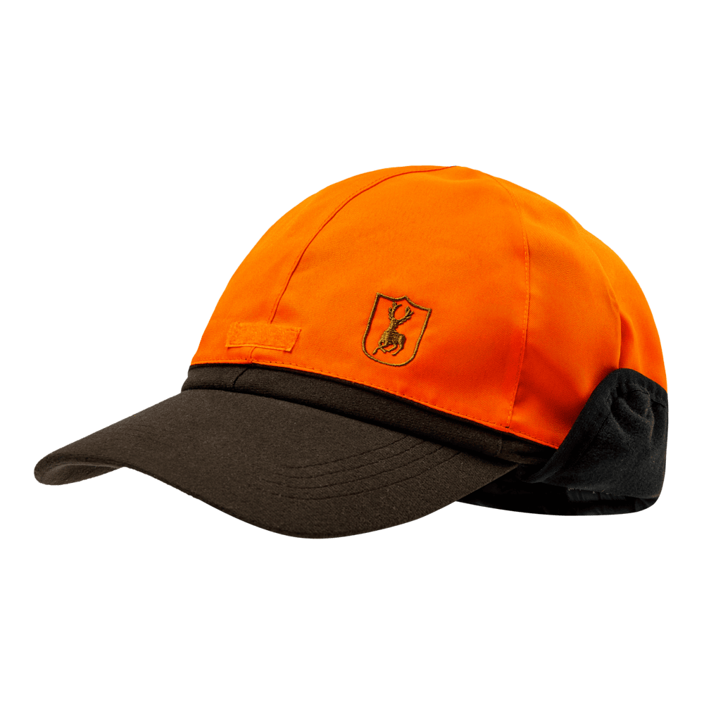 Deerhunter Game Cap mit orangefarbenem Sicherheitsüberzug und Ohrenwärmern für Drückjagd, Ansitzjagd und kalte Witterungsbedingungen