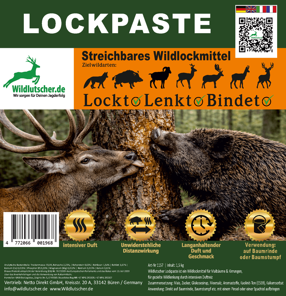 Wildlutscher Lockpaste streichbares Wildlockmittel für Malbäume, Kirrungen und Ansitzplätze zur gezielten Wildlenkung im Jagdrevier