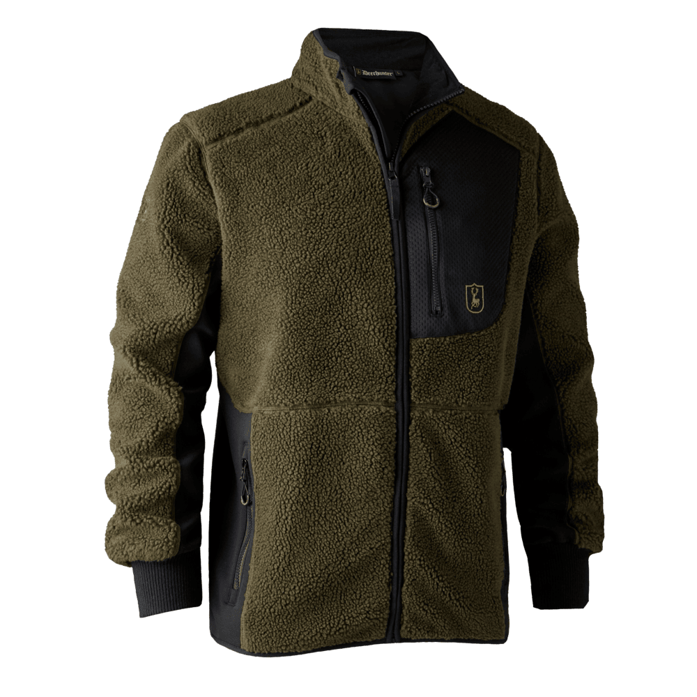 Deerhunter Rogaland Faserpelzjacke in Olivgrün Frontansicht mit Reißverschluss und Brusttasche – isolierende Outdoor Jacke für Jagd und Revier in Deutschland