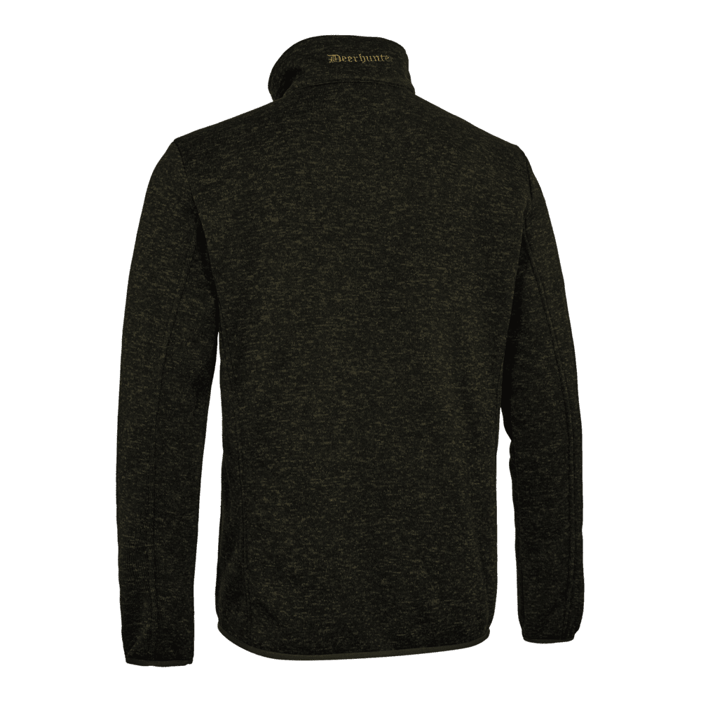 Deerhunter Moor gestrickte Jacke in Olivgrün Rückansicht – warme und atmungsaktive Strick-Fleecejacke für Jagd und Outdoor im Revier in Deutschland